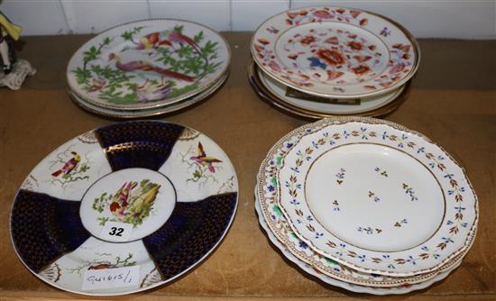 Chamberlains plate, Derby & pair of peacock plates